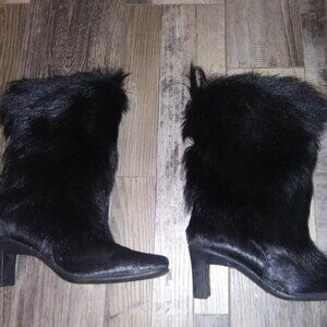Black Fox Fur Boots size 7 w/ sheepskin lining EUC